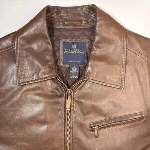 BROOK BROS Men's Size L Chocolate Brown Zip up Collared Leather Jacket